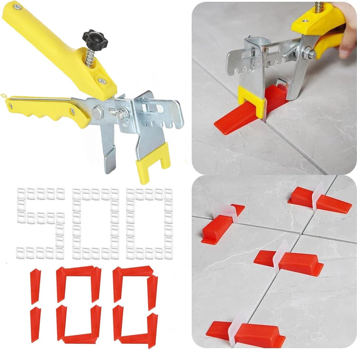 SENENQU Pack of 601 Tile Leveling System 3mm, Spacers with Red Wedges and Strong Pliers, Leveling Set for Wall Tiles - ShopVlot