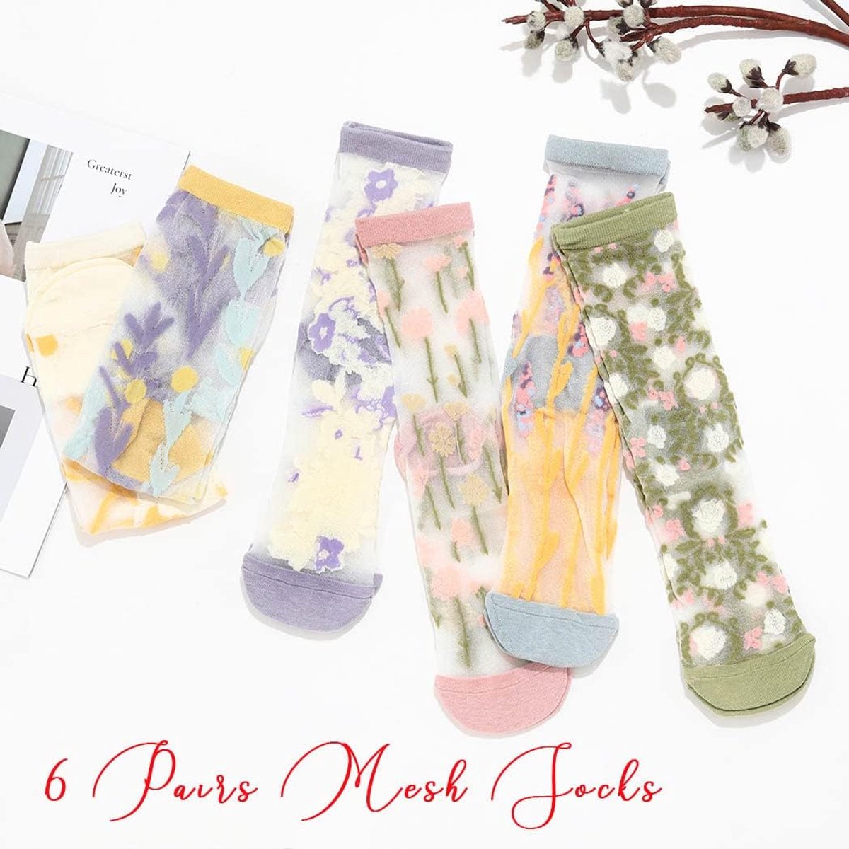 IYOU Floral Sheer Socks Women Transparent Lace Socks Nylon Mesh Thin Women's Socks with Pattern, 10-11 - ShopVlot