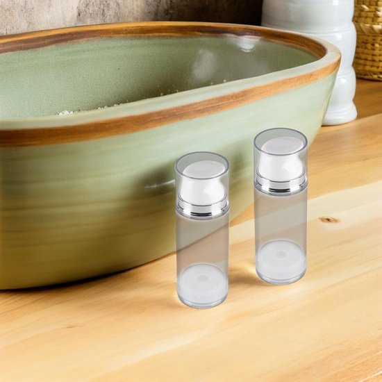 2 stuks lege vacuümpompflessen, hervulbare plastic vacuümpompflessen, reiscosmetische foundationcontainer, dispenser voor lotion, crème, etherische olie 100 ml van Merkloos — afbeelding 3