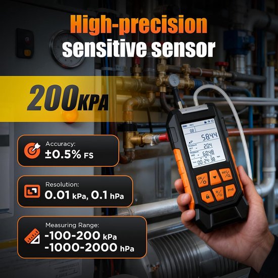 Digital Pressure Gauge, Professional Differential Pressure Gauge -100-200 kPa Measurement Range Air/Gas Pressure - ShopVlot — afbeelding 3