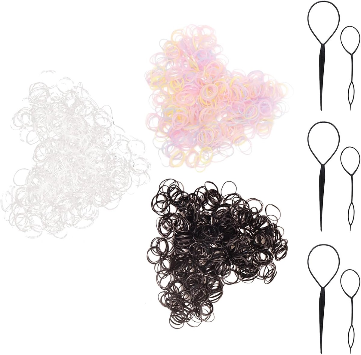3000 Pcs Colorful Elastic Hair Bands with 6 Hair Braids Tools Durable Topsy Tail Hair Tools for Different Hairstyles - ShopVlot