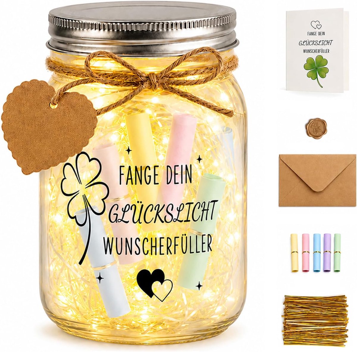 Geldgeschenk jeugd toewijding glas (wensthema) - Jeugd cadeau LED flessenlicht creatieve wensvuller glas geldgeschenk - ShopVlot
