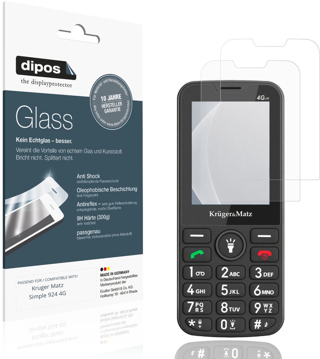 dipos – 2x Matte Pantserfolie geschikt voor Kruger Matz Simple 924 4G | 9H Screenprotector