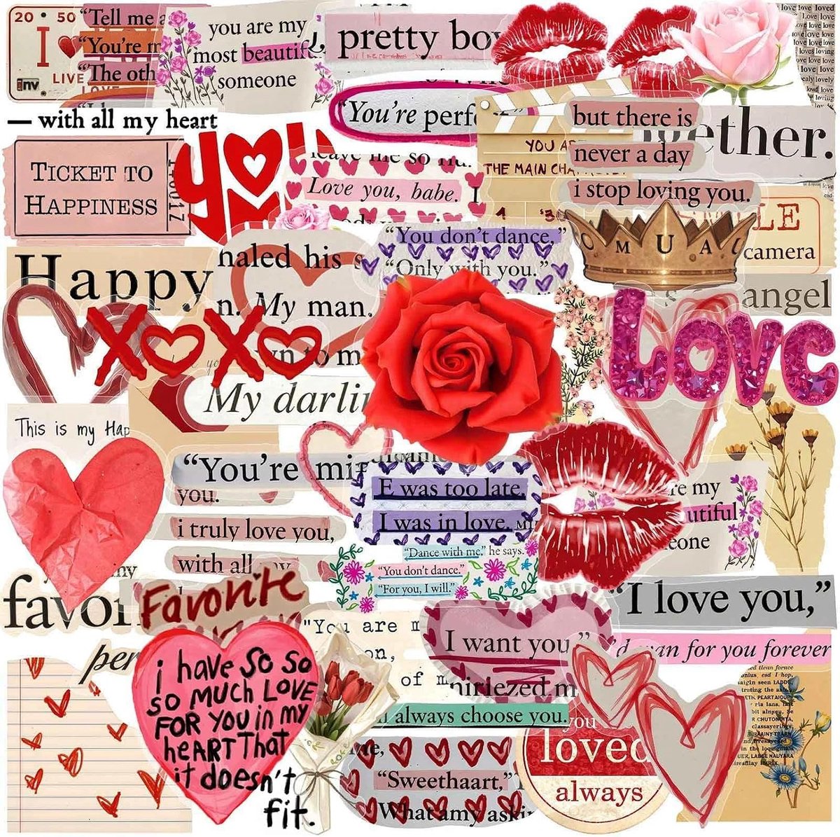 Liefdesstickers 50 stuks - hartstickers - waterdicht - perfect voor scrapbooking - ShopVlot