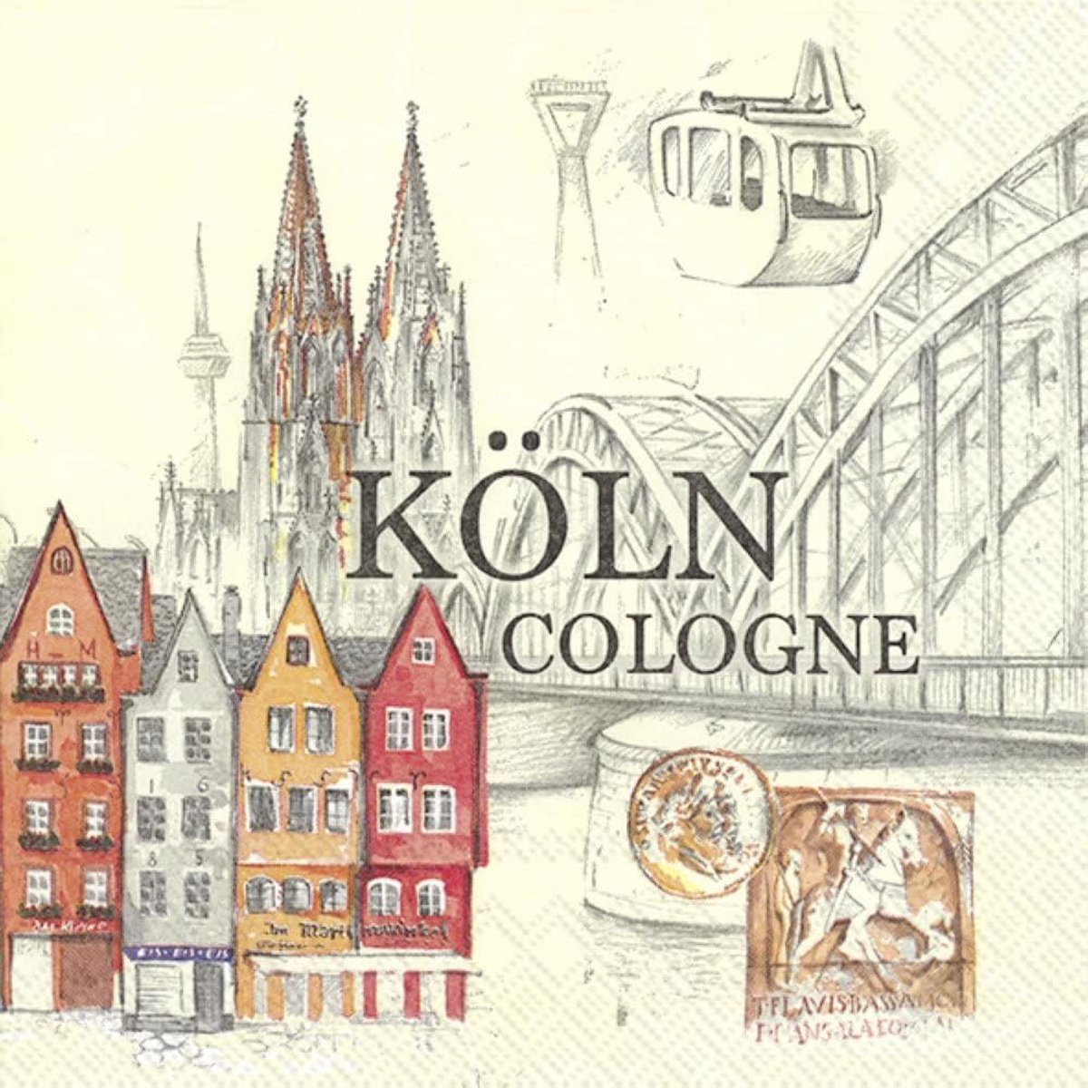 Papieren servetten - 33 cm x 33 cm - Stadt Köln - 20 stuks - ShopVlot