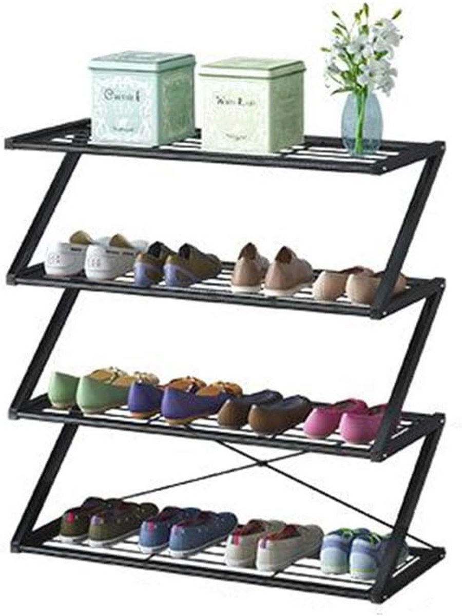 Schoenrek 4-laags - Stapelbaar - Zwart - Opbergruimte voor 16 paar schoenen - ShopVlot