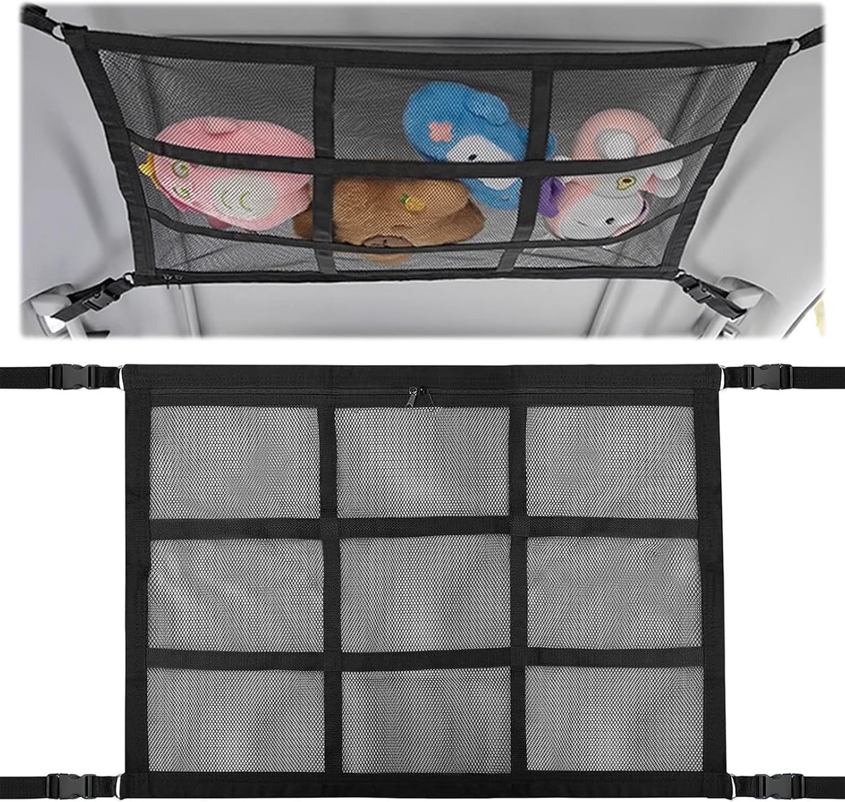 Opbergnet voor het autodak, auto-organizertas, auto-opbergruimte, universeel bagagenet voor het autodak, voor de meeste gangbare voertuigen, SUV's, bestelwagens, jeeps (78 cm x 52 cm)