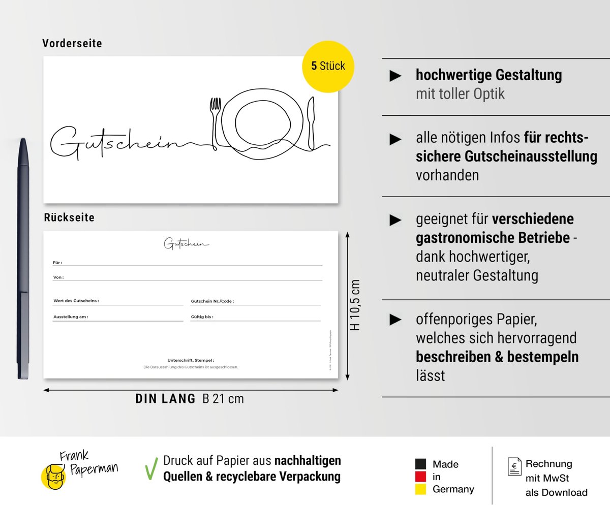 Tegoedbon restaurant 5 x - gastronomie - voordruk - perfect cadeau voor fijnproevers - ShopVlot