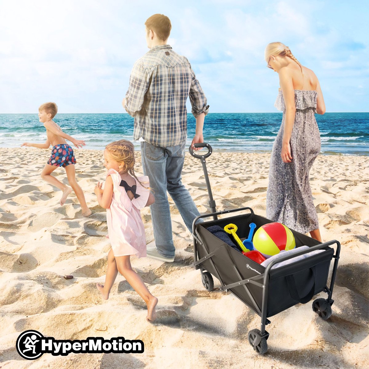 HyperMotion Hiking Trolley Inklapbaar Strand Zwart – Lichte en duurzame transportwagen voor kamperen, picknick - ShopVlot