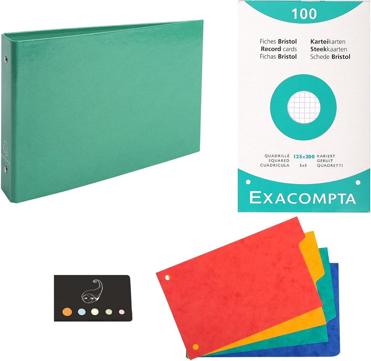 Set of 1 Card Folder + 4 Registers + 100 Bristol Index Cards 125 x 200 Small Diamonds + 1 Blumie Self-Adhesive Index - ShopVlot