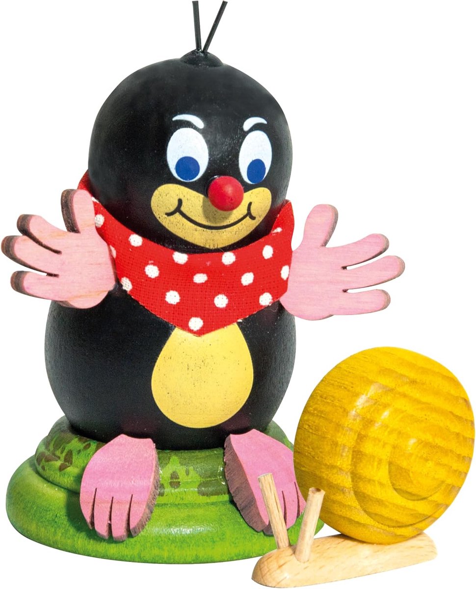 Kuhnert Decoratie/houten figuur mol Otto - met slak - handgemaakte kleine decoratiefiguur - grootte: ca. 6 cm - ShopVlot