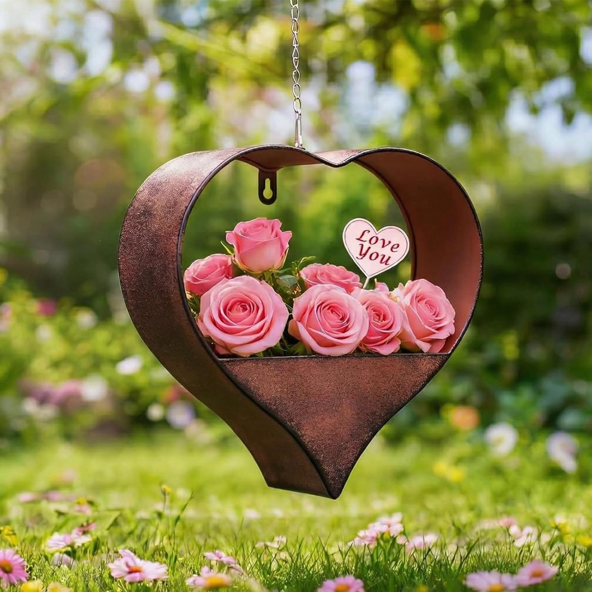 Yeomoo Metal Heart Shaped Hanging Flower Pot - Rust, 26.5cm (W) x 1cm (L) x 27cm (H), For Tube Use - ShopVlot