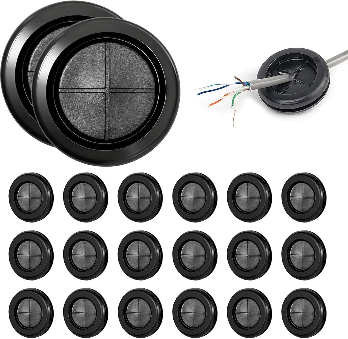 Rubberen doppen, 30 mm, zwart, 20 stuks, kabeldoorvoer, zwarte carrosseriestoppen, kabeldoorvoer, rond, eenzijdig - ShopVlot