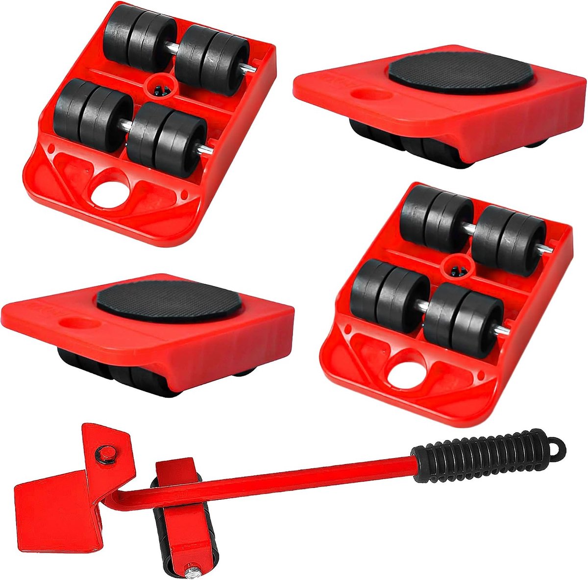 Furniture Transport Wheels, Set of 5, Swivel Heavy Duty Lifter, Furniture Lifter, 360 Degree Rotatable Pads, Red - ShopVlot