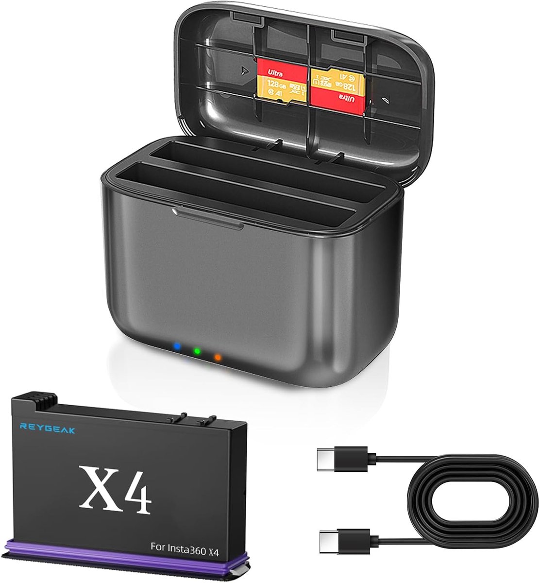 REYGEAK Fast Battery Charger Hub for Insta360 X4, 2500mAh Portable Batteries Charging Station with 2 Channels, Can - ShopVlot