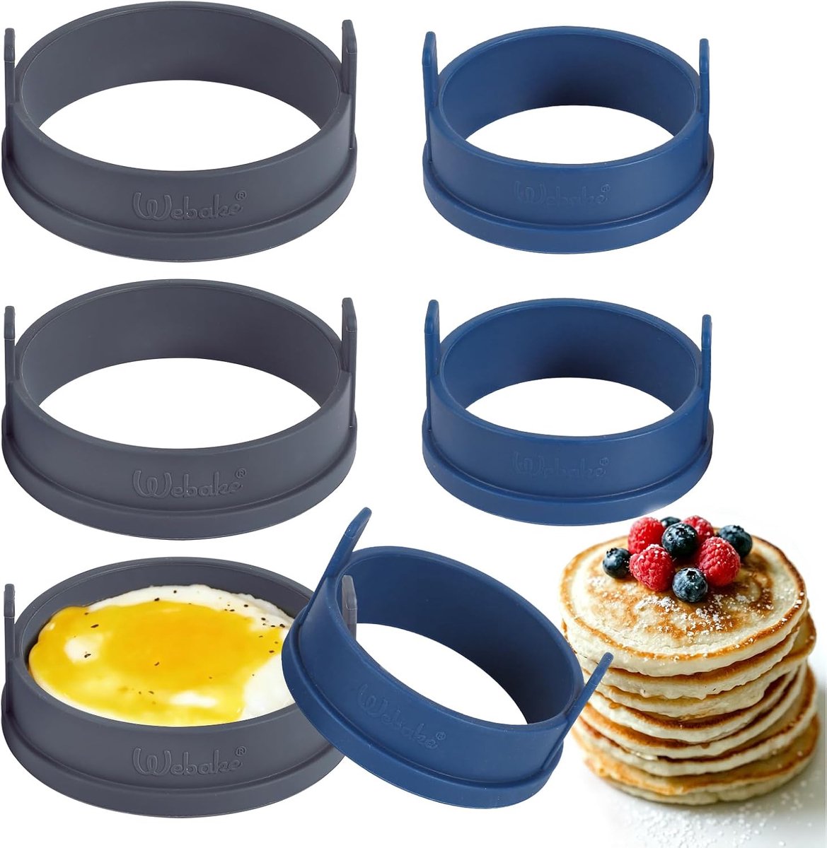 webake Crumpet Rings Non Stick Silicone 6Pcs 8cm/10cm Egg Rings, Crumpet Rings, Pancake Molds - ShopVlot