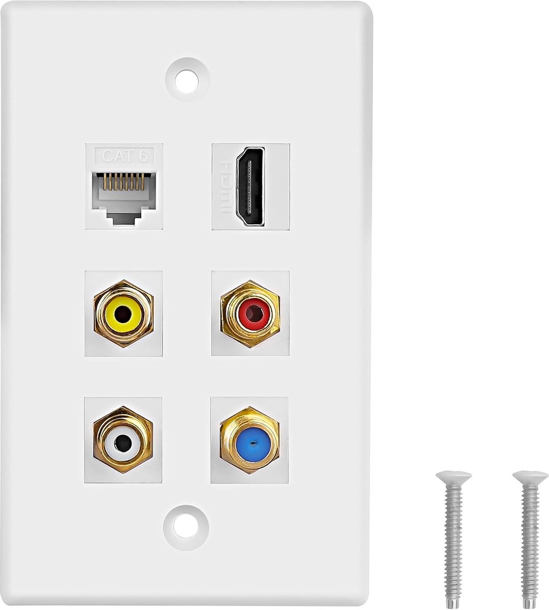MEIRIYFA HDMI RCA 6-Port Keystone Wall Plate - Coax CAT6 Ethernet Wall Socket Panel With 3 RCA, 1 Cat6, 1 Coax Cable - ShopVlot
