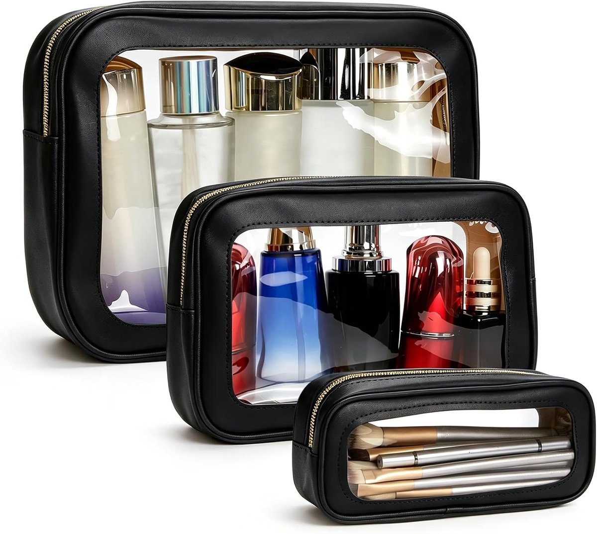 3 stuks cosmeticatas, transparant, toilettas voor dames en heren, waterdicht, reistoilettas, licht, make-uptas - ShopVlot