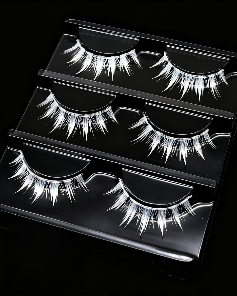 3 Pairs White Eyelashes, Made of High Quality Synthetic Fibres for Cosplay, Halloween and Stage Makeup, Natural Makeup - ShopVlot