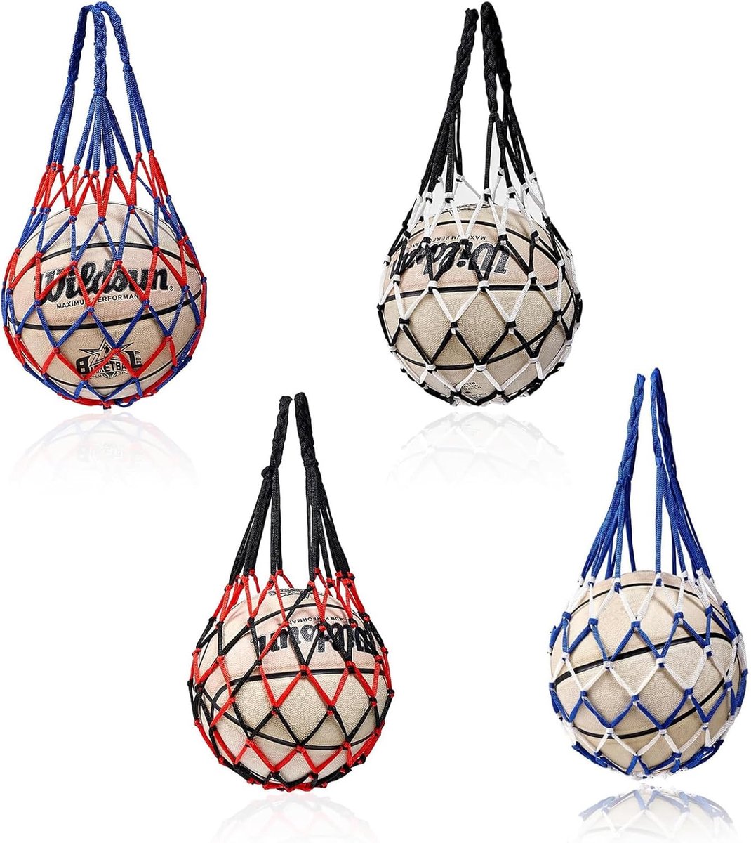 Ball Holder Net Bag, 1 Ball, 4 Pieces, Sports Bag Net Bag for Basketball, Volleyball, Football, Handball, Portable - ShopVlot