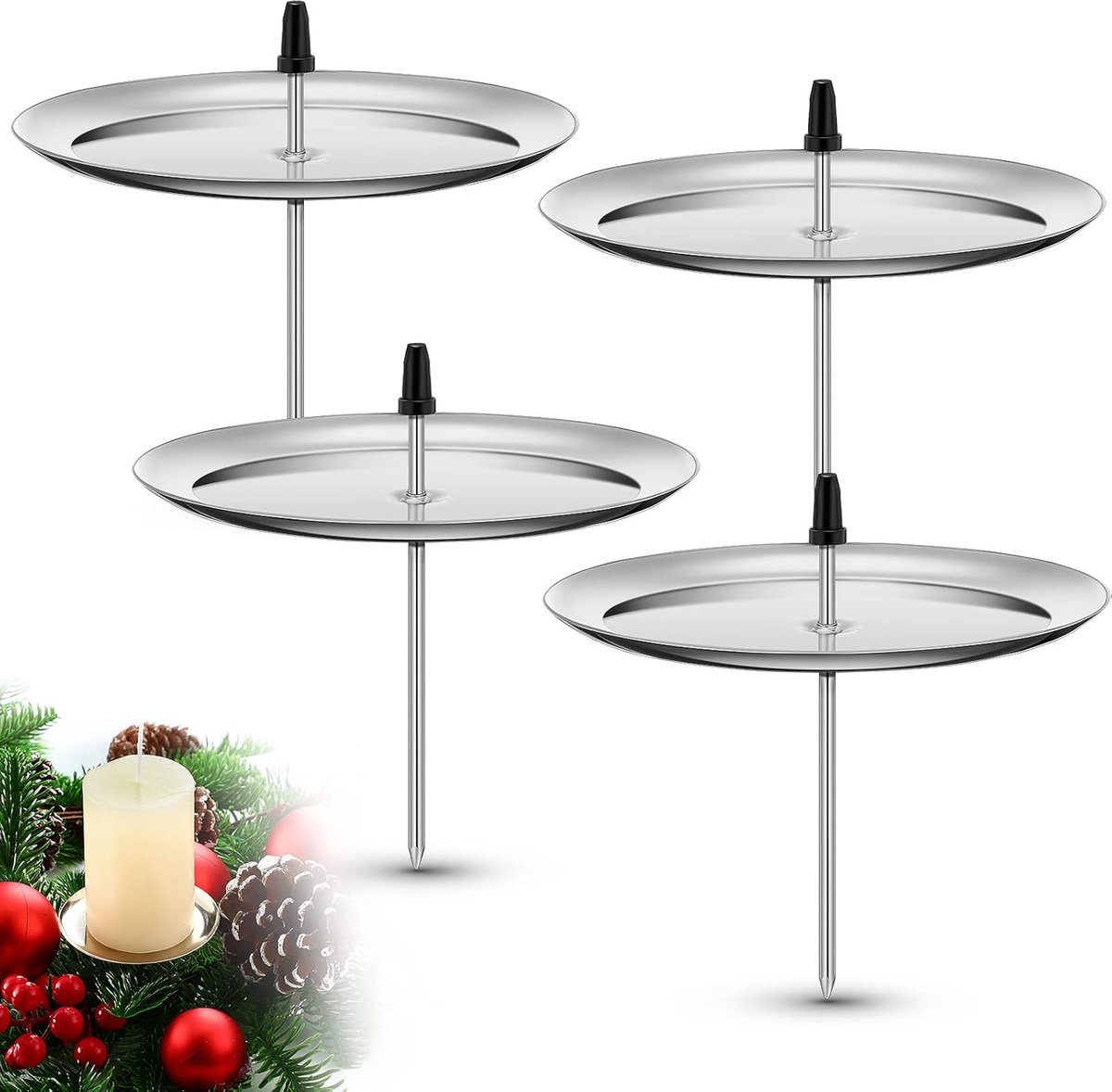 4Pcs Christmas Advent Wreath Candlestick 7.5cm/2.95inch Wreath Metal Candle Holder Advent Wreath Candle Plugs for DIY - ShopVlot