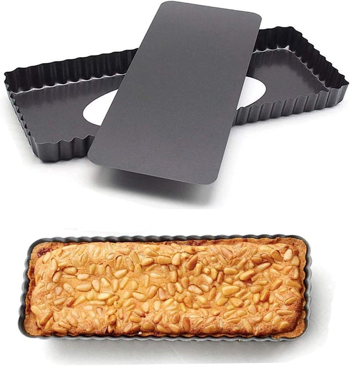 Rectangular cake pan, removable base, non-stick coating, for biscuits and muffins, square, 36.5 x 14.5 x 3 cm - ShopVlot