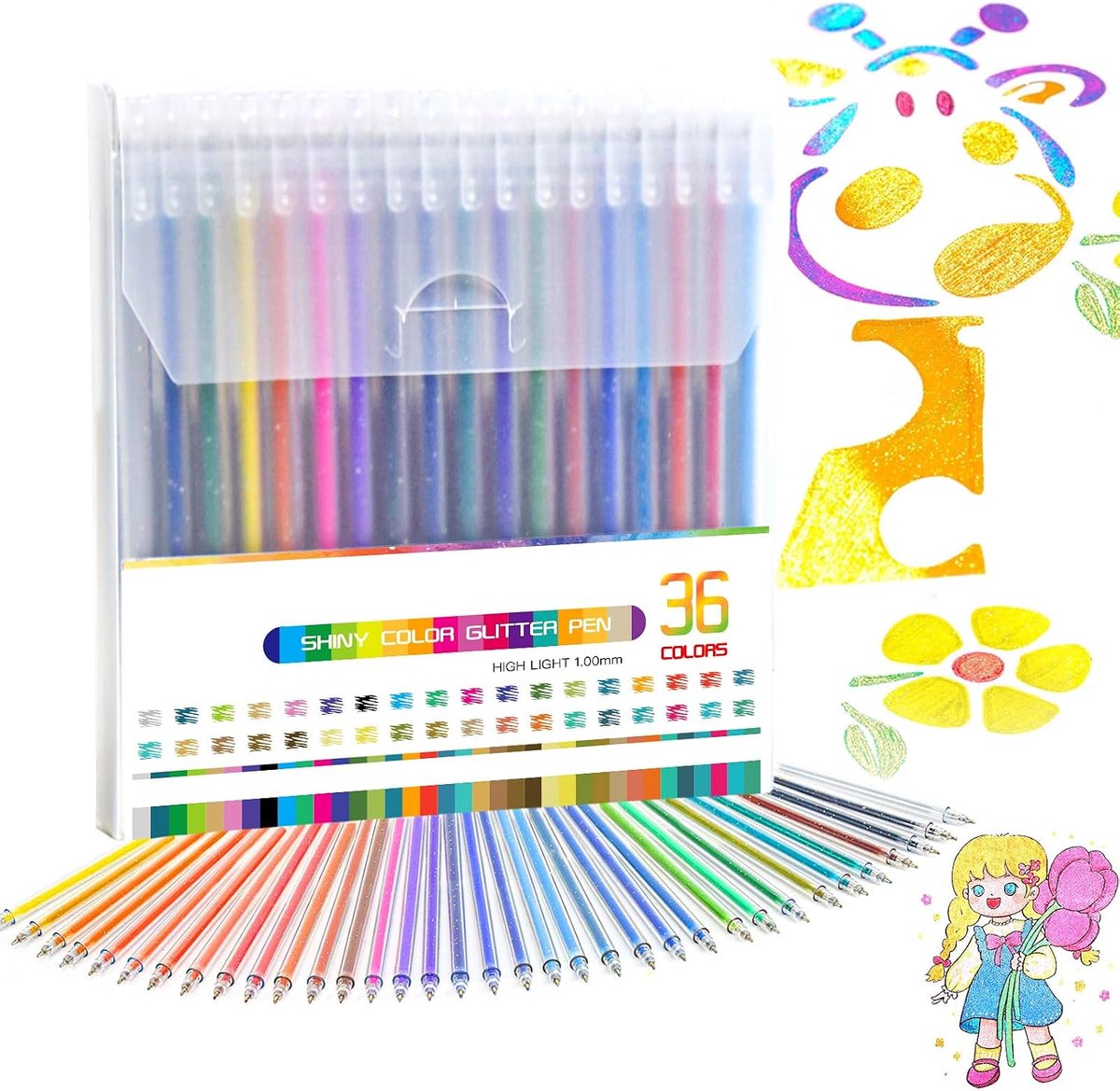 Glitter Gel Pen, Assorted Metallic Gel Pens with 1mm Tip, Colored Shiny Pen for Adult Coloring, Dooling, Drawing - ShopVlot
