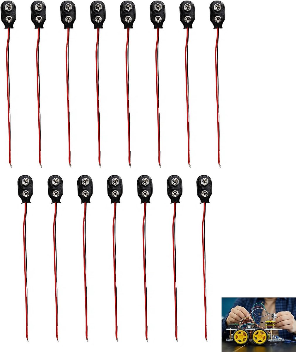 15 pieces battery connector 9 V, battery clip 9 V type I, battery plug with 150 mm cable, easy to install, battery - ShopVlot