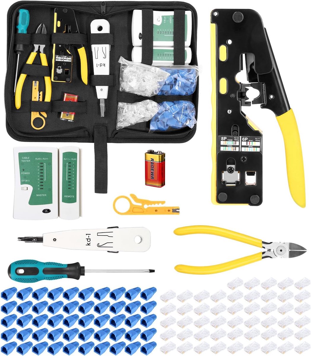 Netwerk gereedschapset - Pass Through RJ45 crimpzagen - Inclusief 50x Cat6 kabelplug - Compleet netwerk reparatieset - ShopVlot