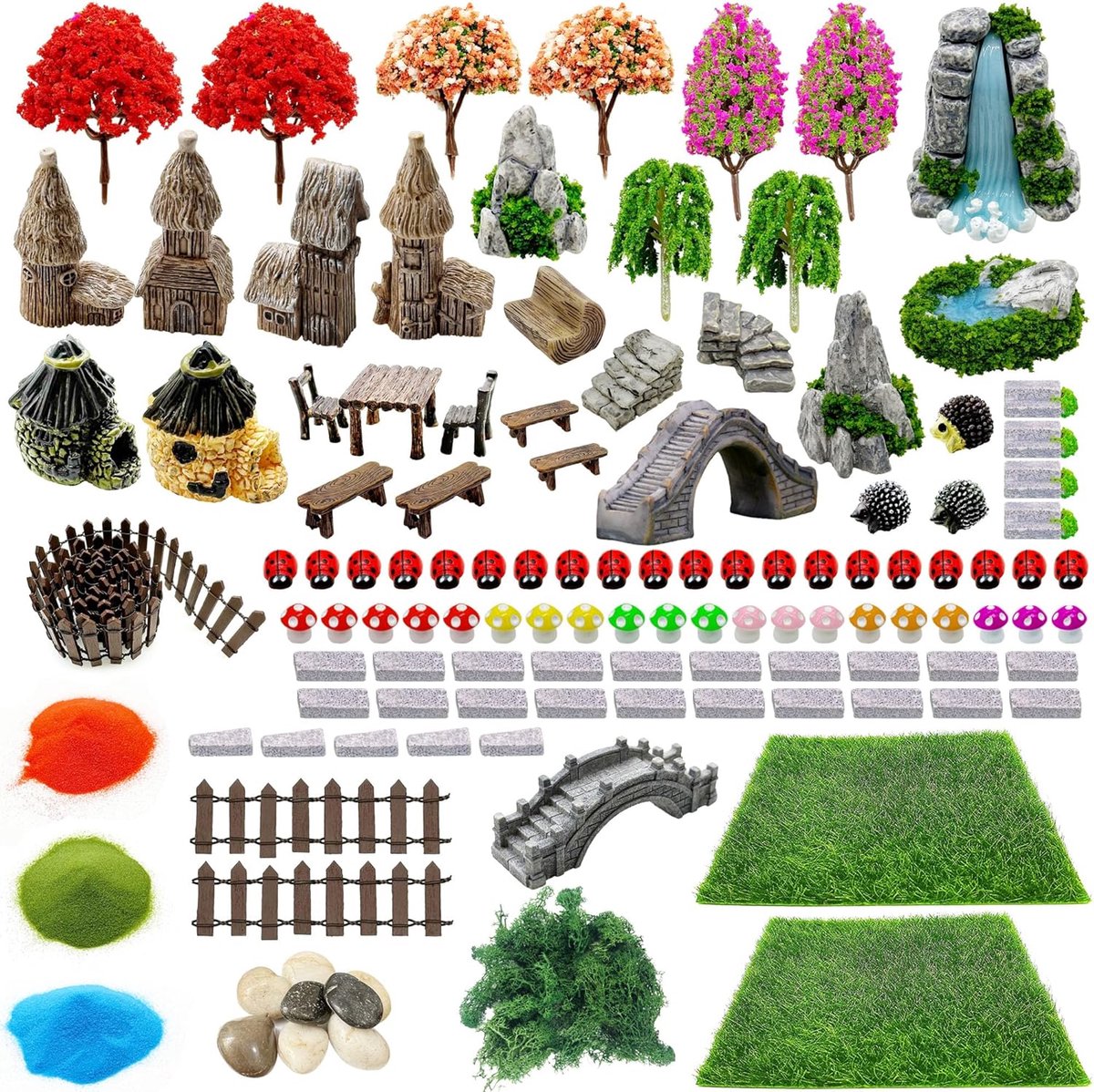 Miniatuurtuin accessoires 121 stuks - Mini tuinmeubels - Kunstgras decoratie - Voor DIY en feeën tuin - ShopVlot