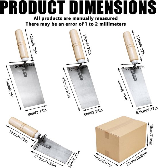 Trowel set 4-delig - roestvrij staal - houten handvat - ideaal voor stukadoren - ShopVlot — afbeelding 5