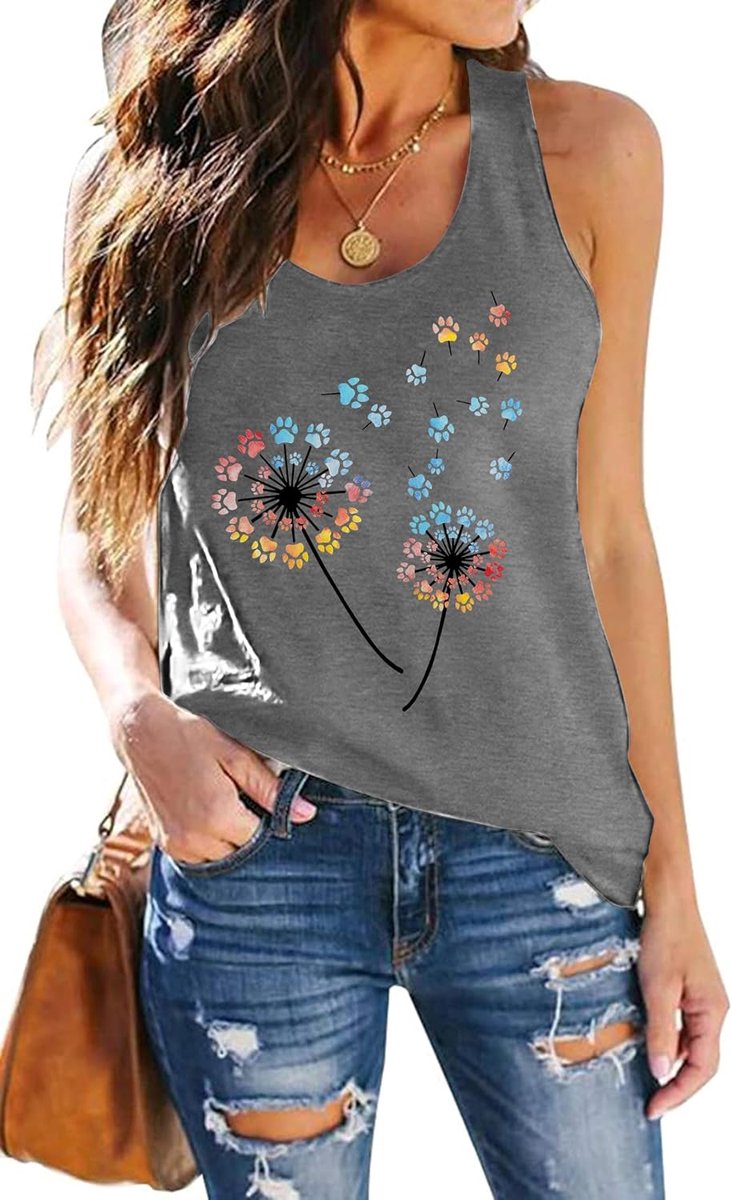 Dames Tanktop met Paardenbloem - Mouwloos - Zomer Leisure - Ideaal voor Casual Outfits - ShopVlot