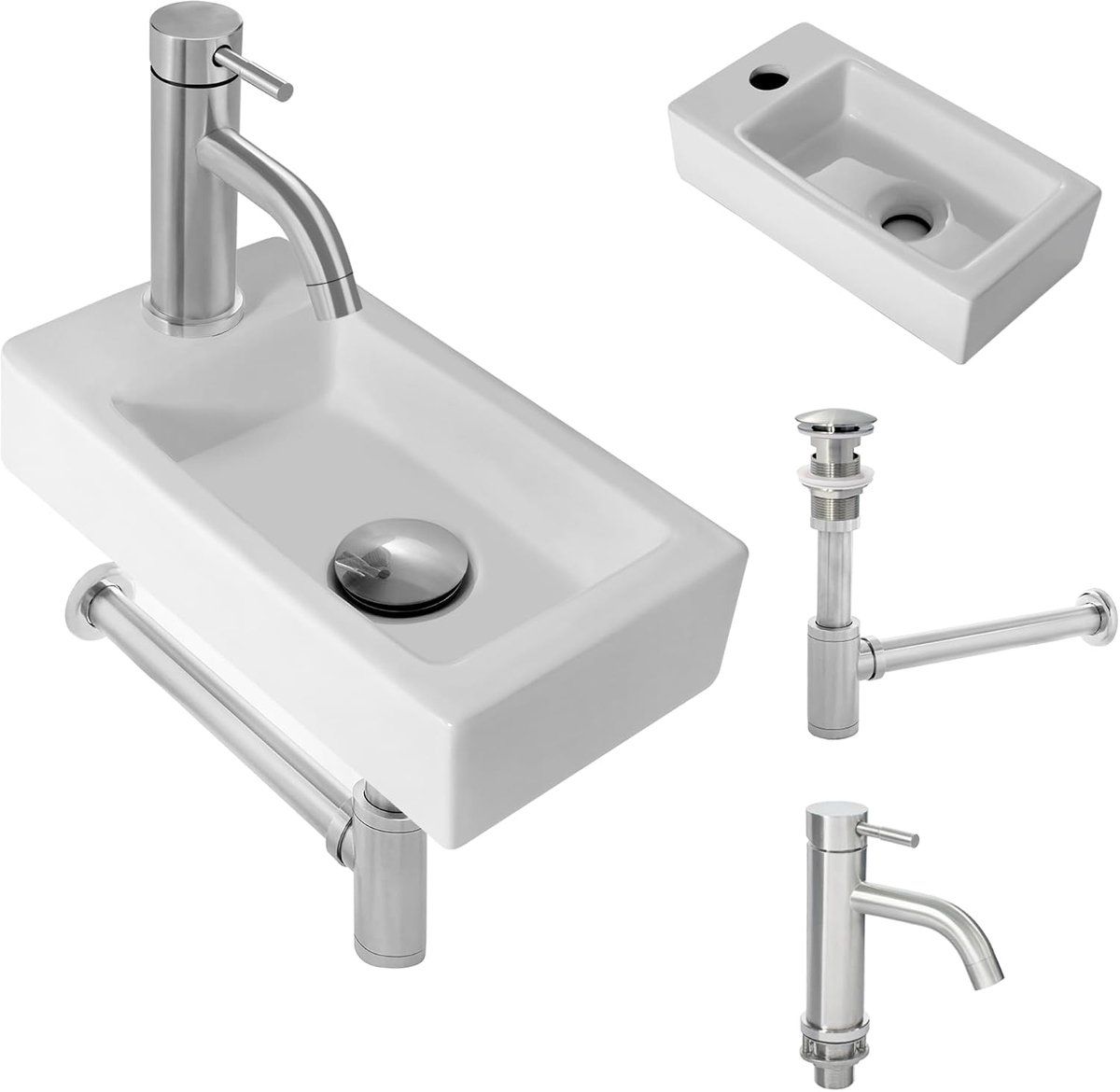 Wastafel voor aanrecht 370 x 185 mm - Keramisch - Compact voor gasten toilet - Eenvoudige installatie - ShopVlot