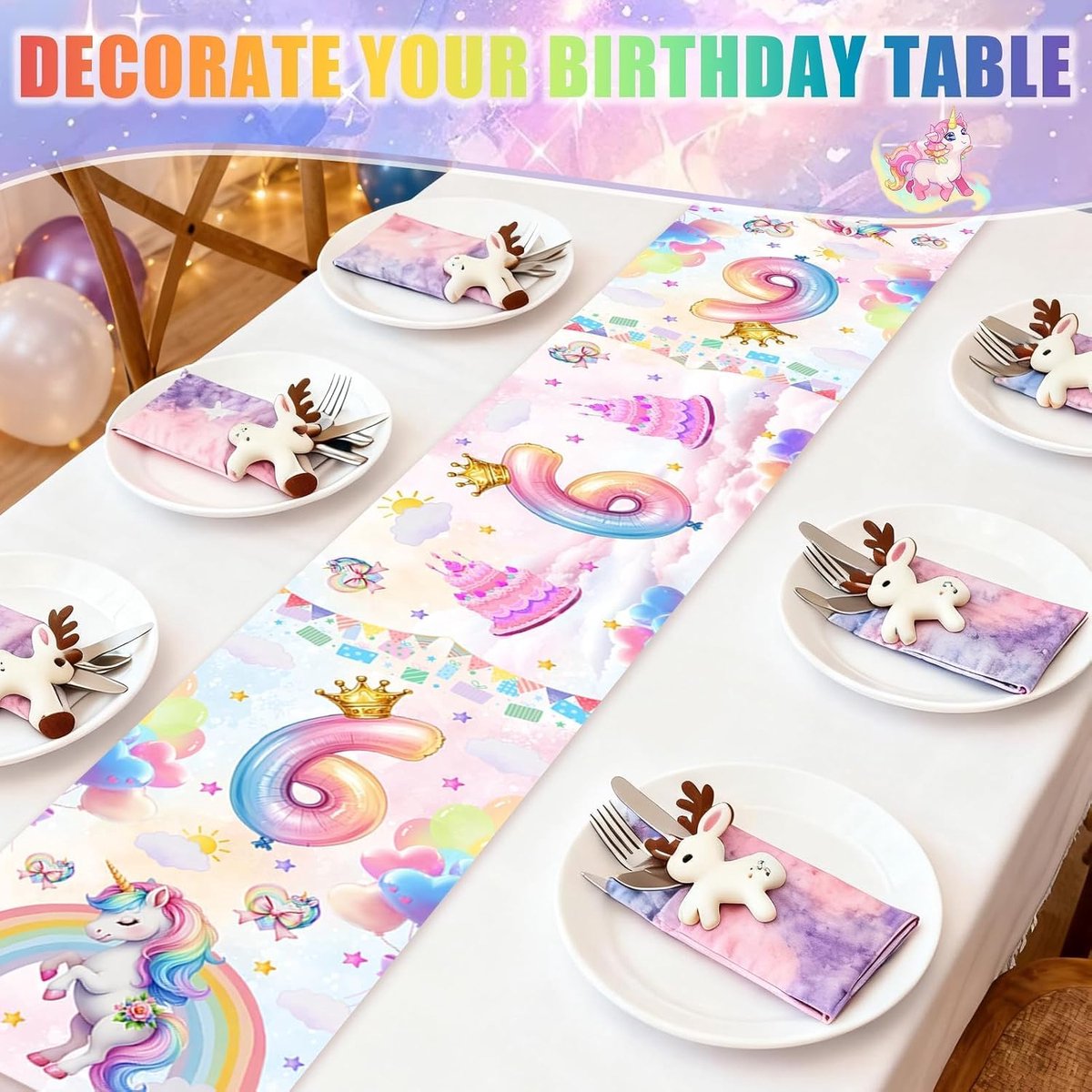 Tafellaken eenhoorn 180 x 30 cm - regenboogdesign - feestdecoratie - perfect voor verjaardagen - ShopVlot