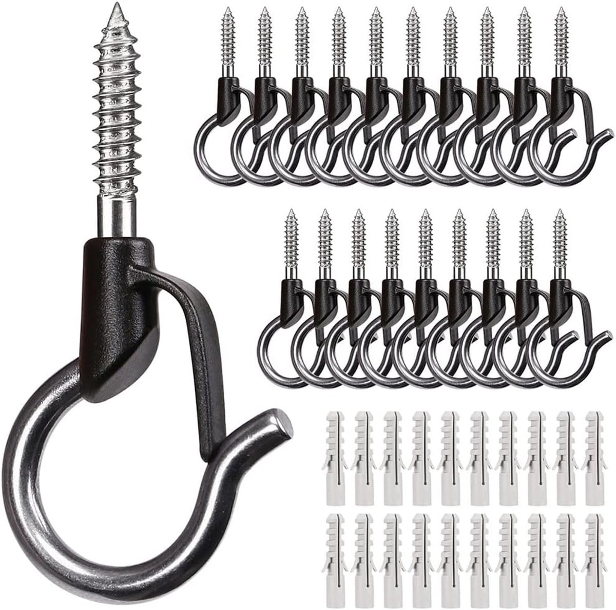 Schroefhaak 20 stuks - 4.8 cm - Zwart - Voor kerstverlichting en planten - ShopVlot