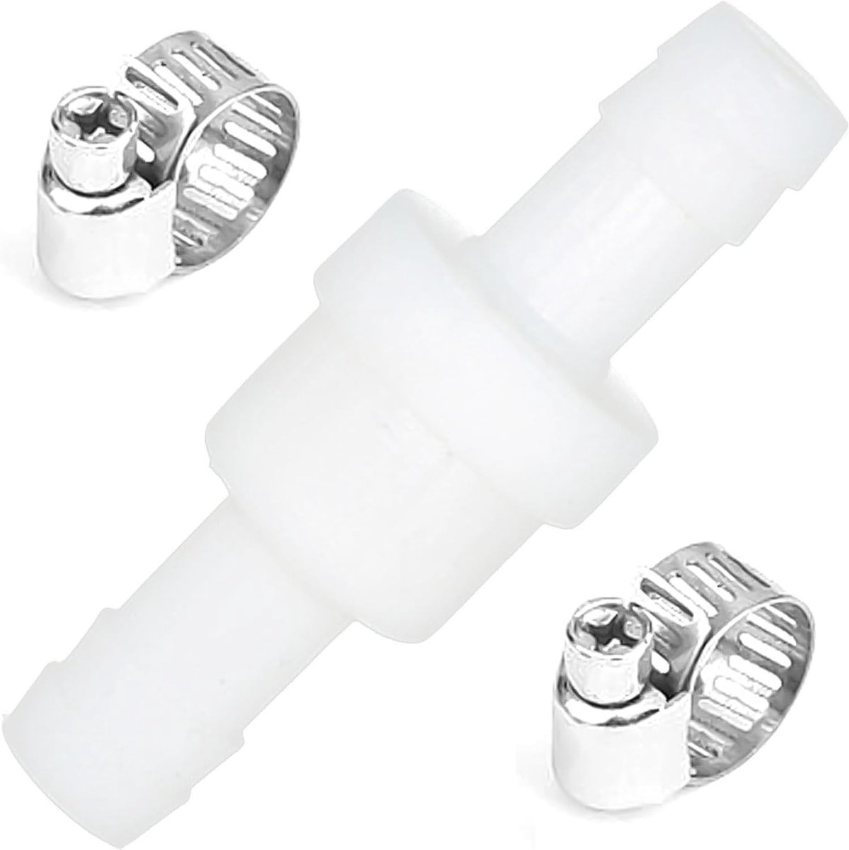 Inline terugslagklep 10 mm - Kunststof - Inclusief 2 slangklemmen - Voor wasmachine en droger - ShopVlot