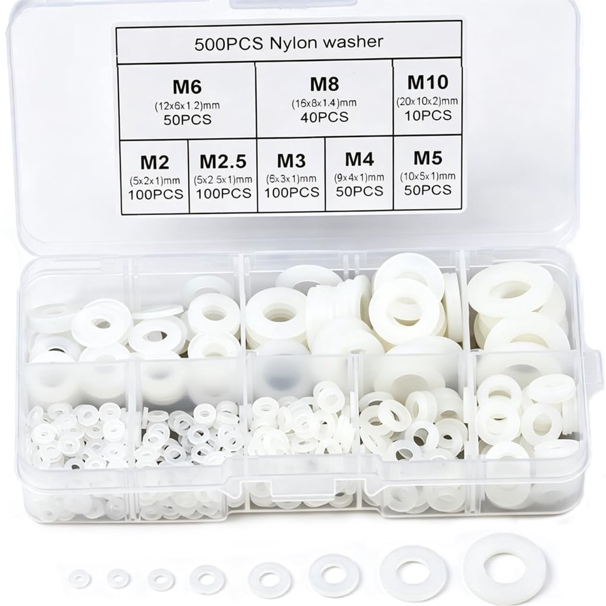Sluitringen set 500 stuks - witte nylon - platte afstandhouders - betrouwbare isolatie - ShopVlot