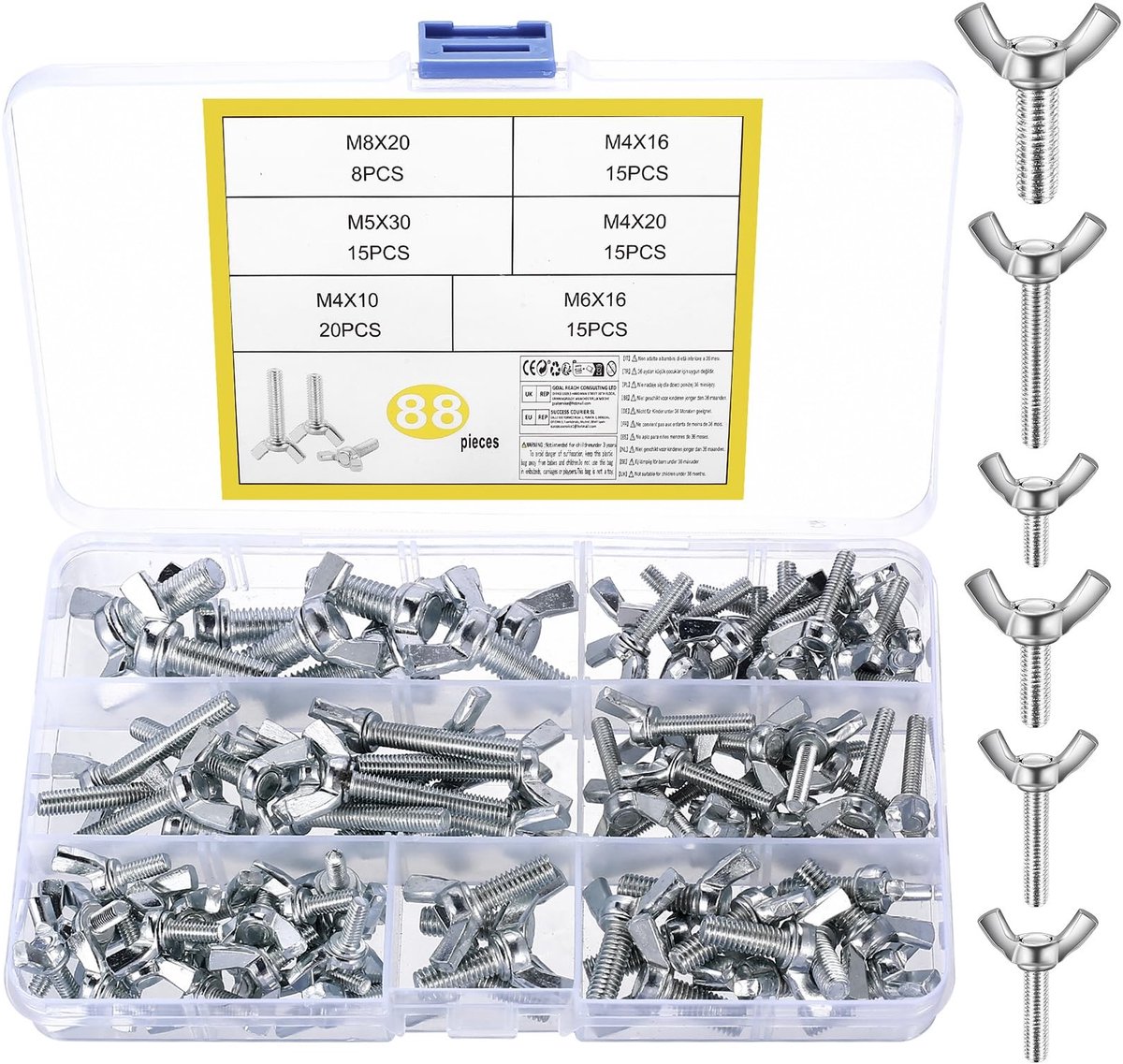 88 Pieces Wing Screws DIN 316, M4 M5 M6 M8 Wing Screws Carbon Steel Wing Screws, Butterfly Screws, Hand Wing Screws - ShopVlot