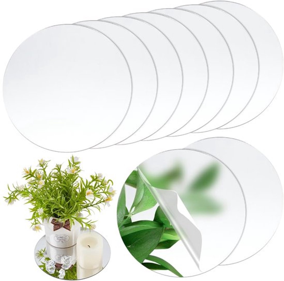 10 ronde acrylspiegels, zilver, frameloos, wandmontage, diameter 15 cm, dikte 1,5 mm, decoratieve spiegel voor thuisdecoratie