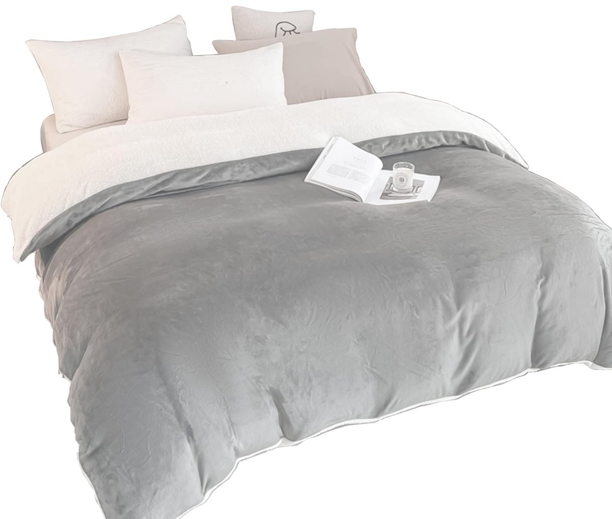 Dons dekbedovertrek 240x220 cm - Dikke flanellen hoes - Grijs - Warm en comfortabel slapen - ShopVlot