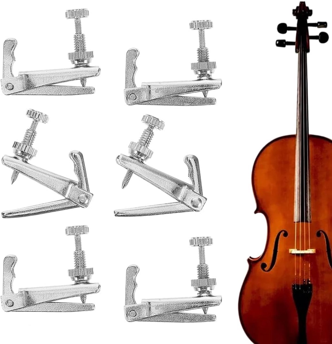 Violin finetuner 6 stuks - zilver - voor 4/4 en 3/4 violen - eenvoudig stemmen - ShopVlot