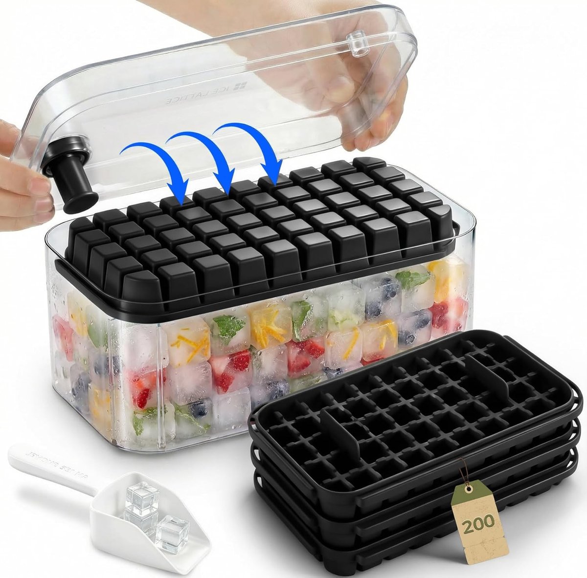 IJsblokjesvorm met Deksel - Transparant - 200 IJsblokjes - Herbruikbare IJsblokjesvorm met Opbergdoos - Voor Dranken en Cocktails