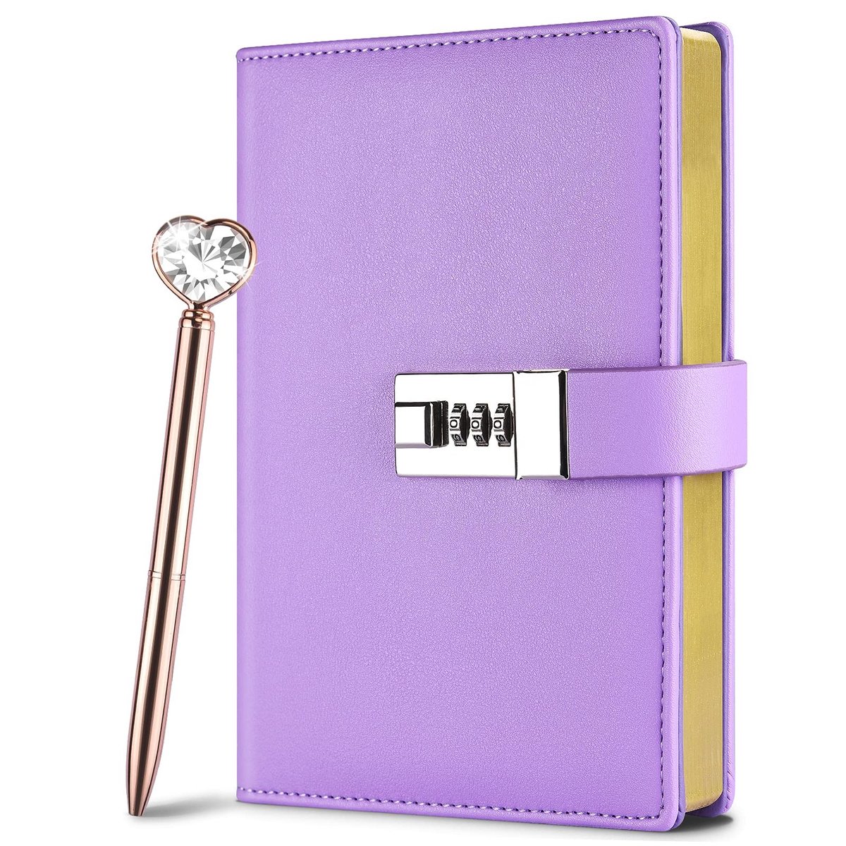 Solidchoice - Lock Diary voor Vrouwen - Lederen Dagboek met Slot en Gouden Randen