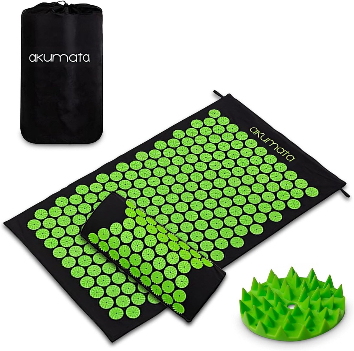 Acupressuurmat Set met Kussen - Zwart & Groen - 73 x 43 cm - Acupressuurmat voor Rug en Nek - Voor Ontspanning Thuis