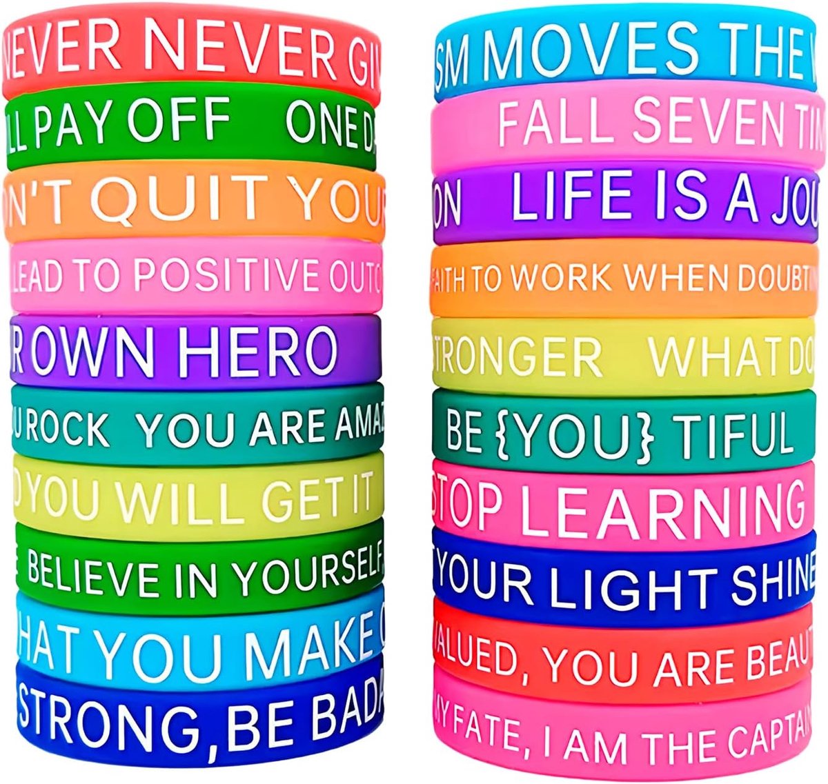 Siliconen armbanden 20 stuks - Inspirerende kleuren - Motivational quotes - Perfect voor studenten en feesten - ShopVlot