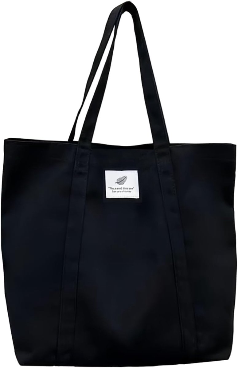 Schoudertas grote capaciteit - velvet ribbelstof - casual zwart - perfect voor werk en studie - ShopVlot