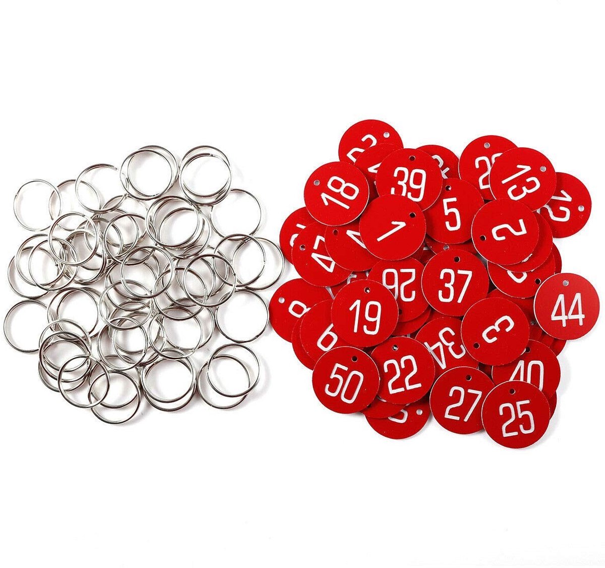 Solidchoice - Plastic ID Tags met Sleutelhanger (1 tot 100, Rood)