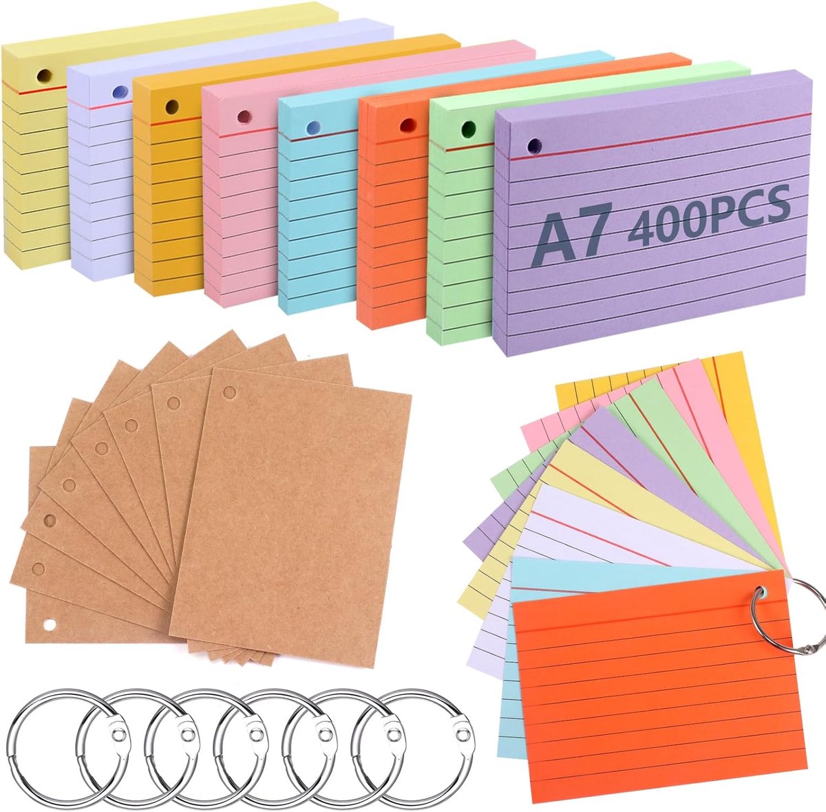 Indexkaarten A7 - 6 Kleuren - 360 Stuks - Perfect voor Notities - ShopVlot