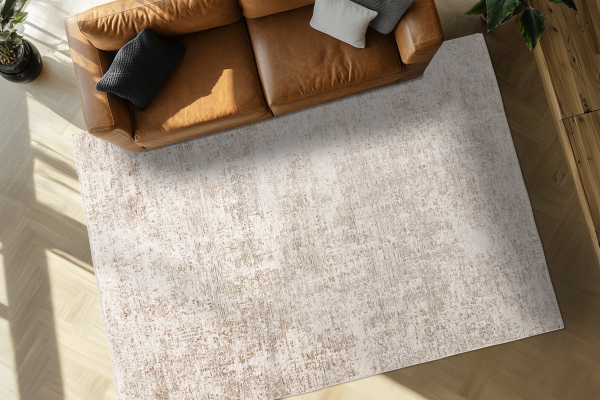 Padiro design laagpolig vloerkleed 120 x 170 cm - crème / offwhite - modern abstract ontwerp - met franjes - voor vloerverwarming - van polyester en katoen