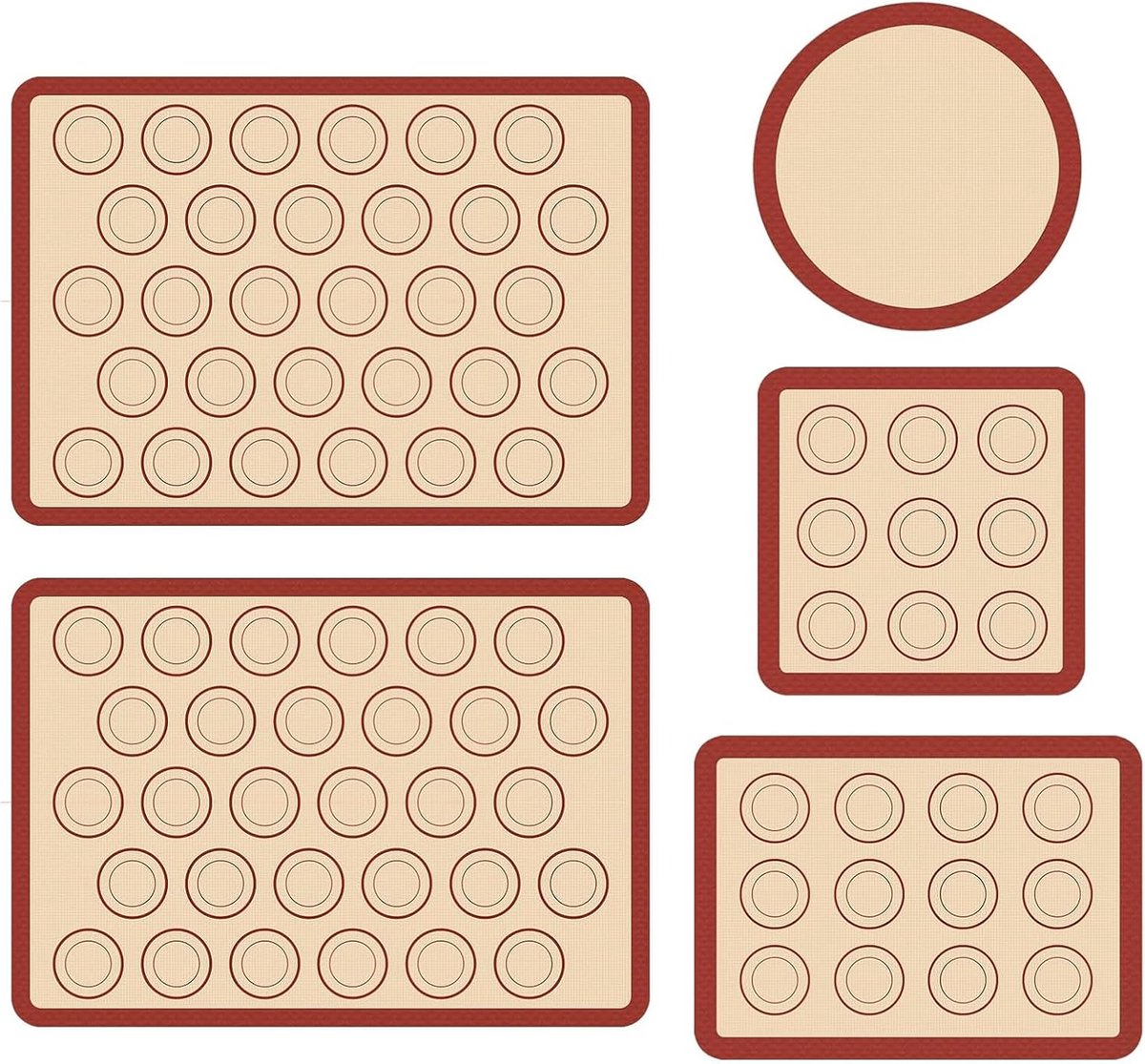 Set of 5 Silicone Baking Mats for Oven Reusable Non-Stick Baking Mat Set (2 Large + 3 Small), Resistant to 260 °C - ShopVlot